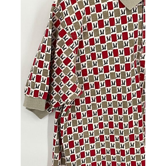 Barnfly Authentic Design Mens Polo Shirt M Red & Khaki Checkered Pattern - Picture 5 of 7